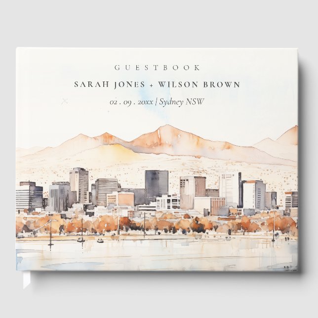 Salt Lake City, Utah Watercolor Landscape Wedding Gästebuch (Vorderseite)