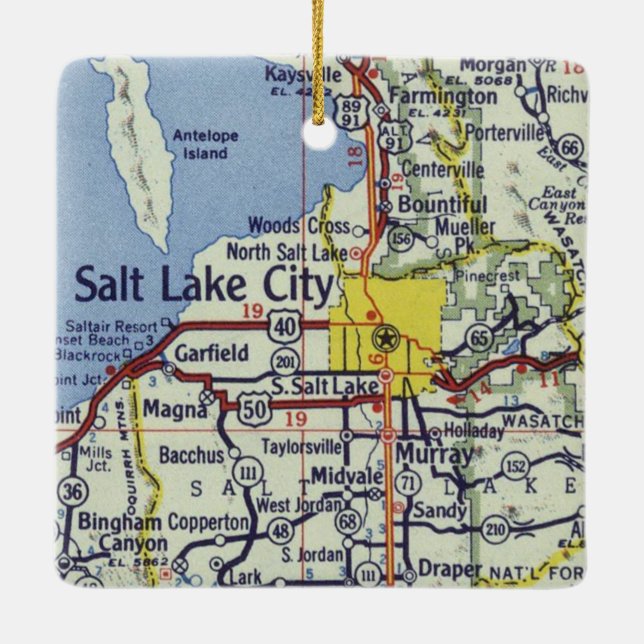Salt Lake City Vintage Karte Keramikornament (Rückseite)