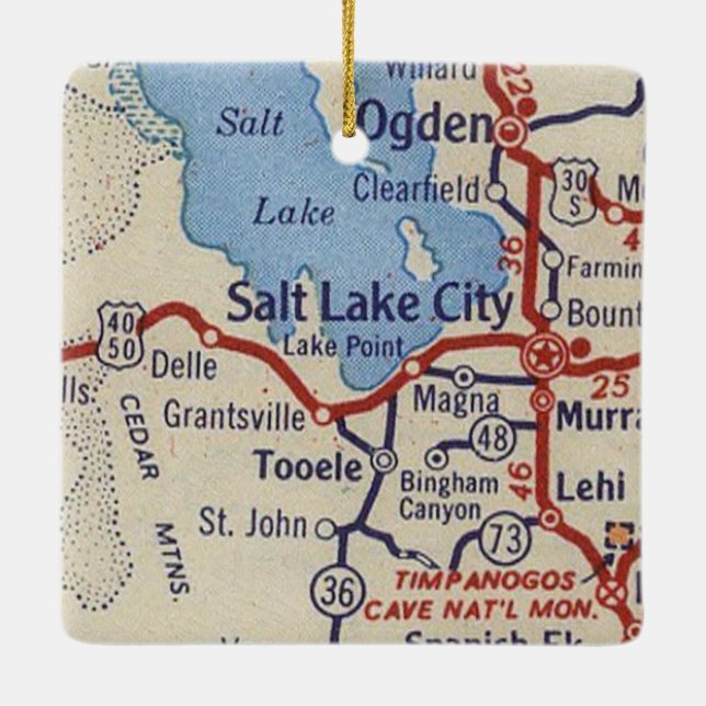 Salt Lake City Vintage Karte Keramikornament (Rückseite)