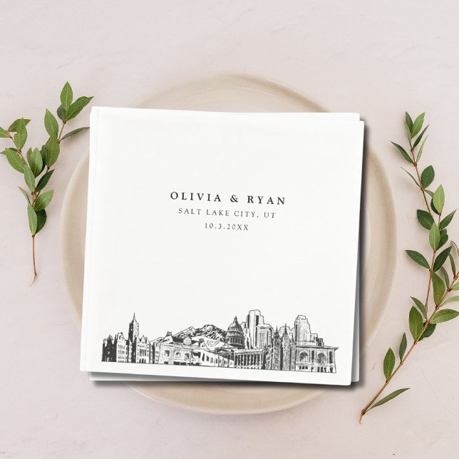 Salt Lake City Wedgepaper Cocktail Napkin Serviette (Salt Lake City wedding napkin skyline sketch)