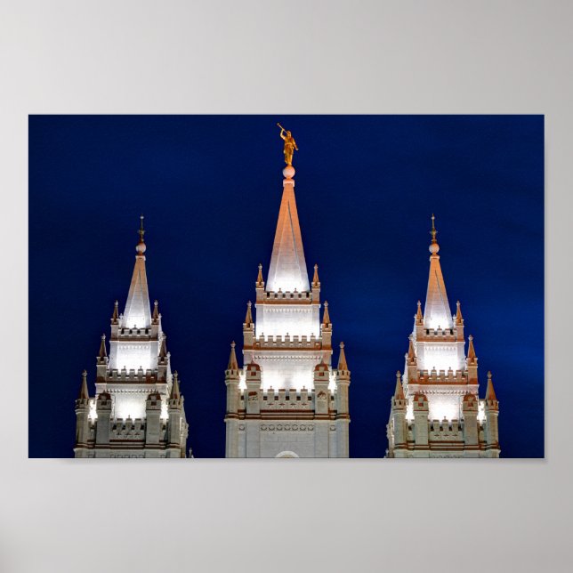 Salt Lake LDS Mormon Tempel bei Nacht Poster (Vorne)