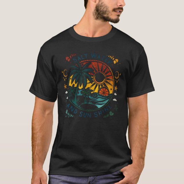 Salt Water And Sun Shine Beach Palm Tree Summer Va T-Shirt (Vorderseite)