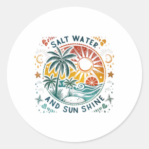 Salt Water Sun Shine Retro Summer Beach Vibes Runder Aufkleber