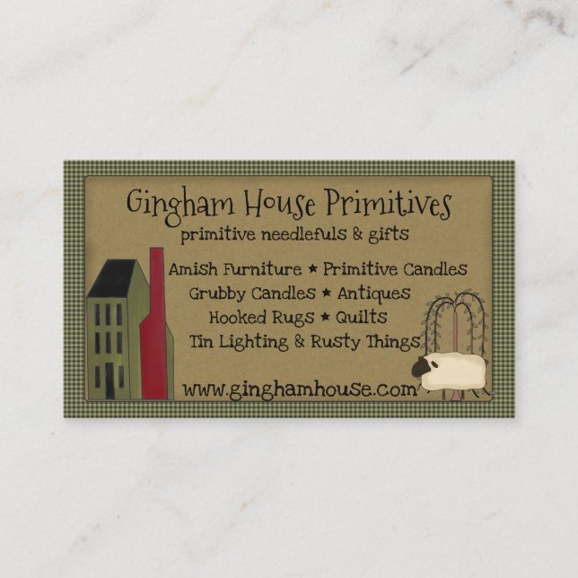 Saltbox & Gingham Primitive Grungy Business Card Visitenkarte (Vorderseite)