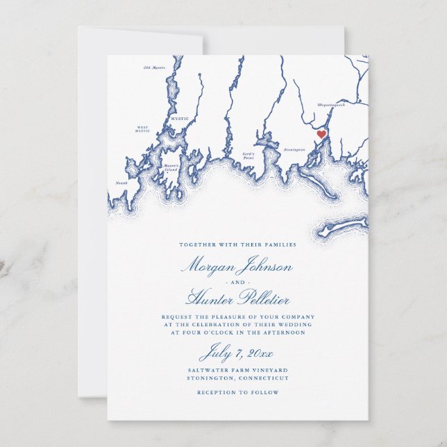 Saltwater Farm Vineyard Stonington CT Blue Wedding Einladung (Vorderseite)