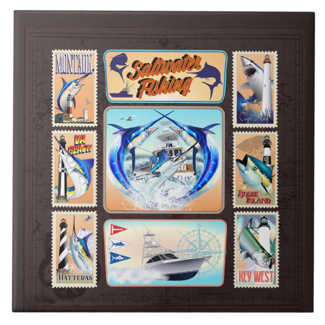 Saltwater Fishing Lighthouses Fliese (Vorderseite)