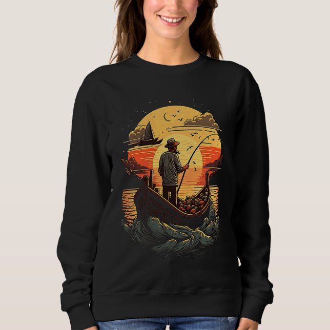 Saltwater Fishing Trip Fisherman Fishing On Sunset Sweatshirt (Vorderseite)