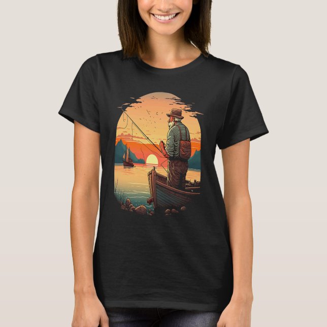 Saltwater Fishing Trip Fisherman Fishing On Sunset T-Shirt (Vorderseite)