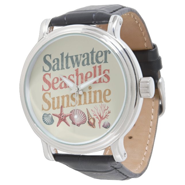 Saltwater Seashells Sunshine Summer Beach Urlaub Armbanduhr (Schrägansicht)