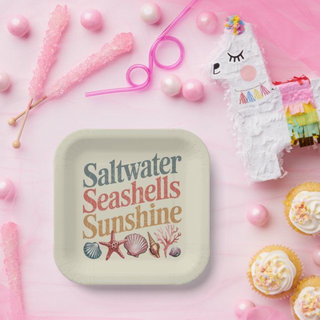 Saltwater Seashells Sunshine Summer Beach Urlaub Pappteller (Party)