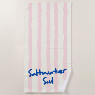 'Saltwater Soul' Sanftes Rosa und Creme gestreift  Strandtuch