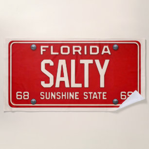 Salty 1969   Rotes Retro-Florida-Nummernschild Sur Strandtuch
