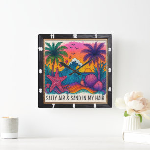 Salty Air Beach Sunset Quadratische Wanduhr