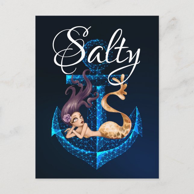 Salty ~ Anchor and Mermaid Sea Life Postkarte (Vorderseite)