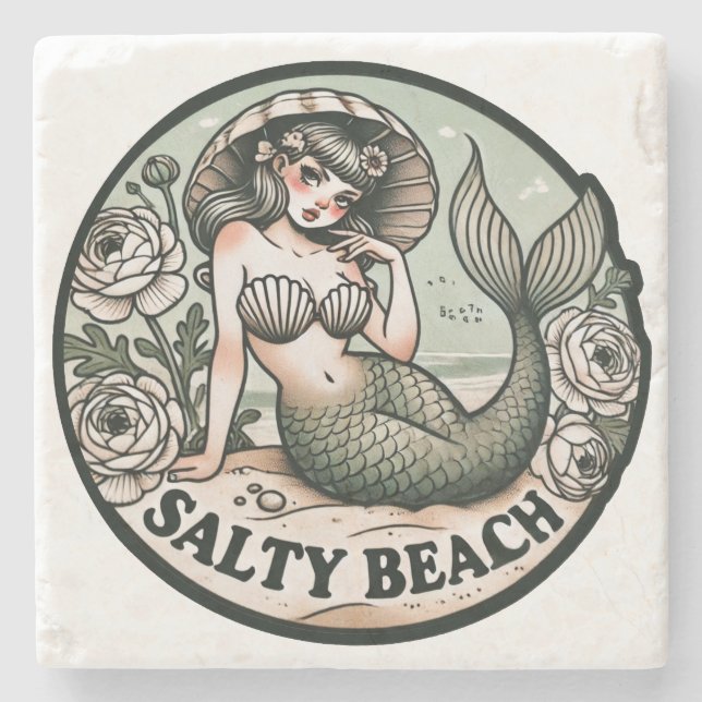 Salty Beach Mermaid Spaß Funny Mermaids Steinuntersetzer (Vorderseite)