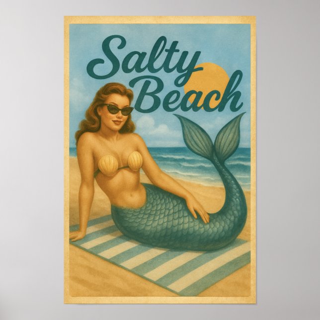 Salty Beach Pin-Up Mermaid -Retro Coastal Life Art Poster (Vorne)