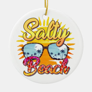 Salty Beach Tropische Sonne und Palmen Keramik Ornament