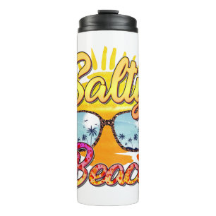 Salty Beach Tropische Sonne und Palmen Thermosbecher