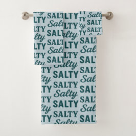 Salty Coastal Life -Blue Graphic Print Beach Decor Badhandtuch Set