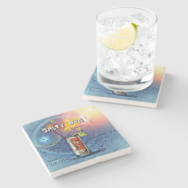 Salty Dog Cocktail (#6 von 12 Drink Recipe Set) Steinuntersetzer (Seitenansicht)