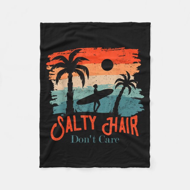 Salty Hair Don't Care Vintage Surfer  Fleecedecke (Vorderseite)