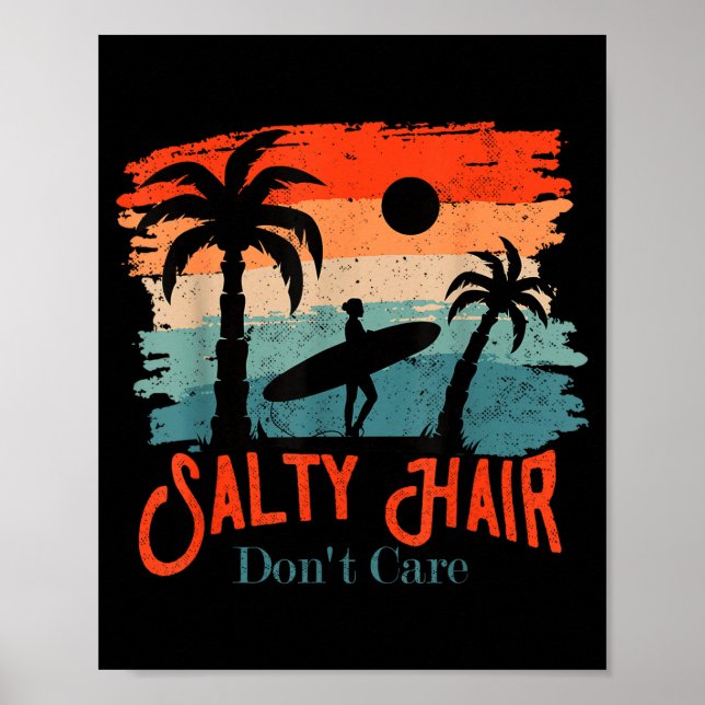 Salty Hair Don't Care Vintage Surfer  Poster (Vorne)