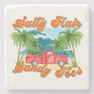 Salty Hair, Sandy Toes Tropischer Lkw & Strand Steinuntersetzer