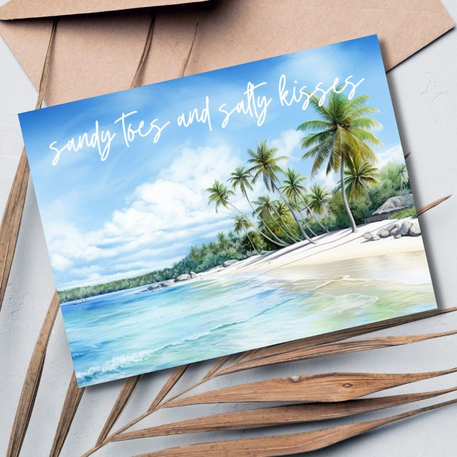 Salty Kisses Beach Wedding Save the Date Ankündigungspostkarte (Salty Kisses Beach Wedding Save the Date)