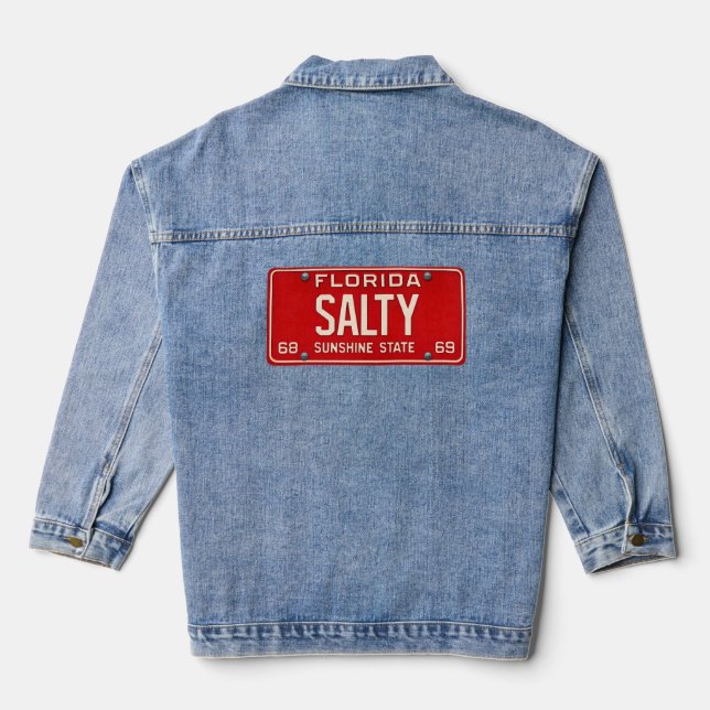 Salty Life 1969 | Retro Red Florida License Plate Jeansjacke (Rückseite)