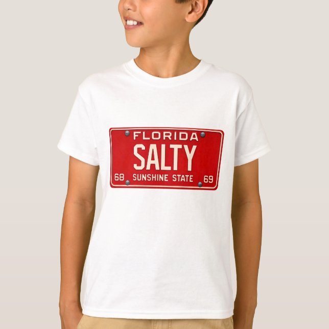 Salty Life Retro Florida License Plate Boys Surf T-Shirt (Vorderseite)