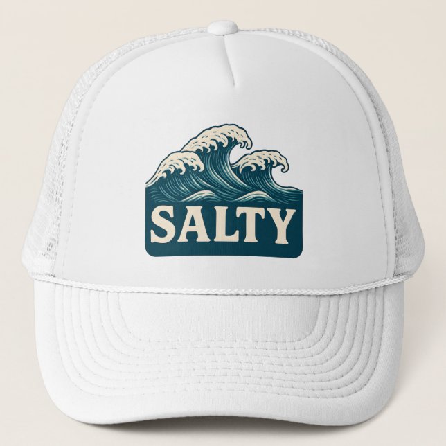 Salty Life Teal Blue Surf Beach Waves Graphic  Truckerkappe (Vorderseite)