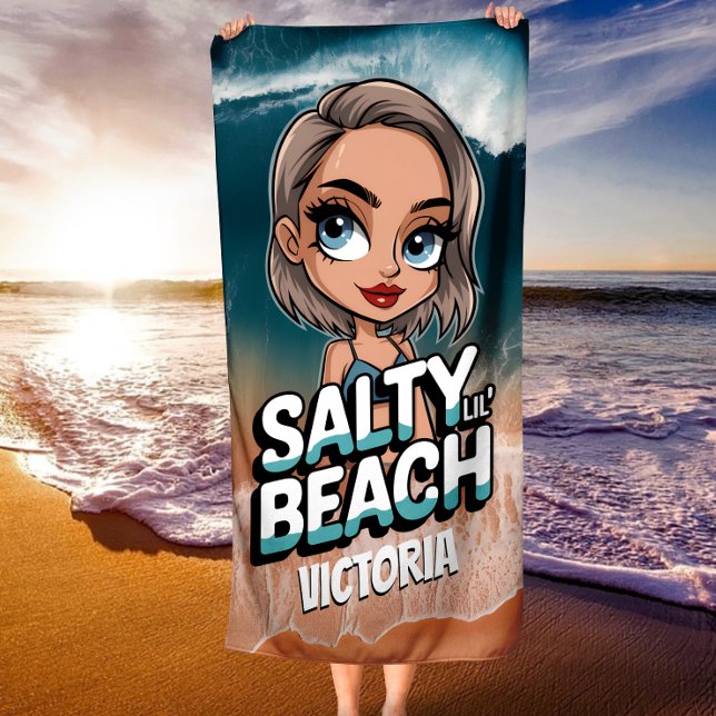 Salty Lil'Beach Personalisiert Chibi Blue Ocean Strandtuch (Von Creator hochgeladen)