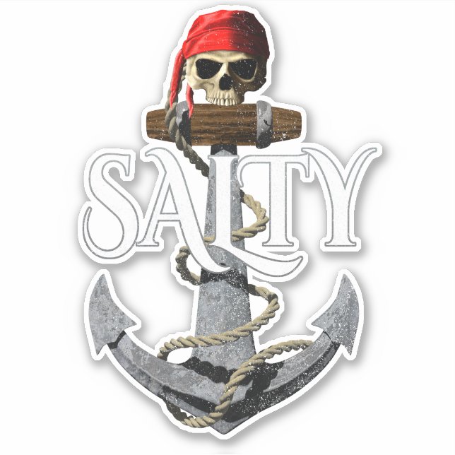 Salty Pirate Skull and Anchor Aufkleber (Vorderseite)