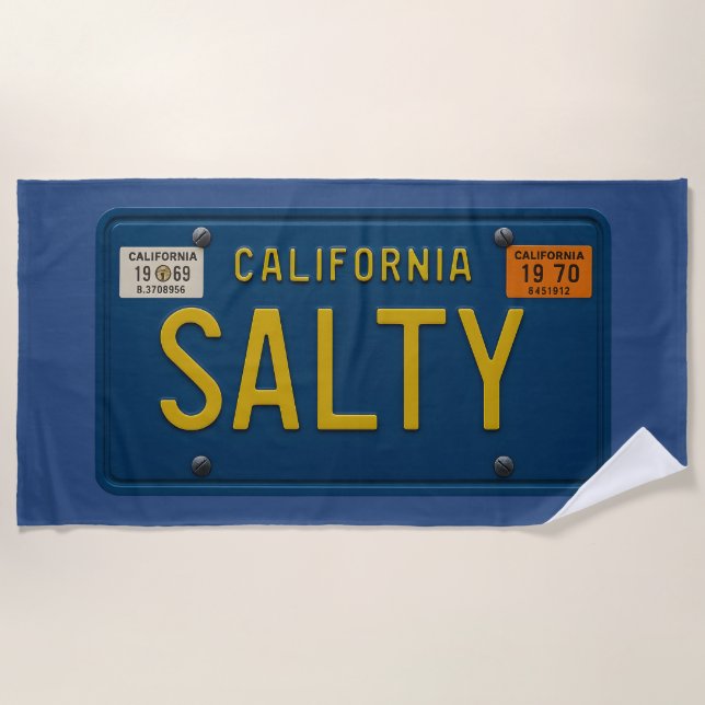 Salty -Retro 1969 California License Plate Graphic Strandtuch (Vorderseite)