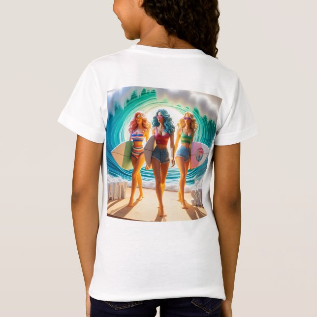 Salty Sisterhood Trio Girls Beach Walk Surfer T-Shirt (Rückseite)