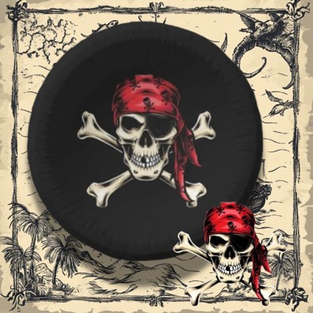 Salty Skull Pirate Themenparty Pappteller (Host an unforgettable pirate theme party for adults with salty skull black decor.)