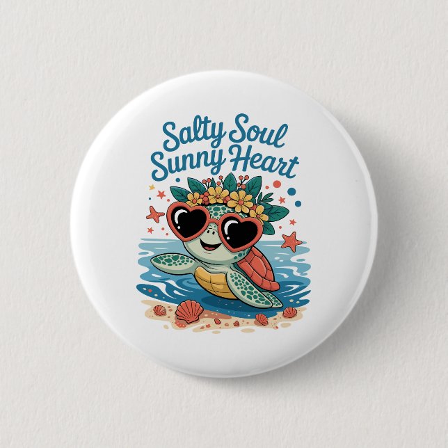 Salty Soul Sunny Heart Turtle Summer Button (Vorderseite)