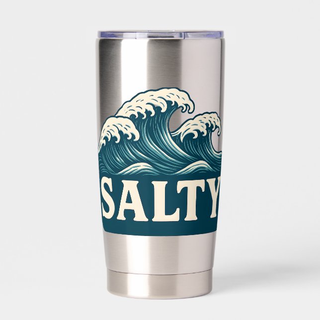 Salty Teal Blue Surf Beach Waves | Coastal Life Thermobecher (Vorderseite)
