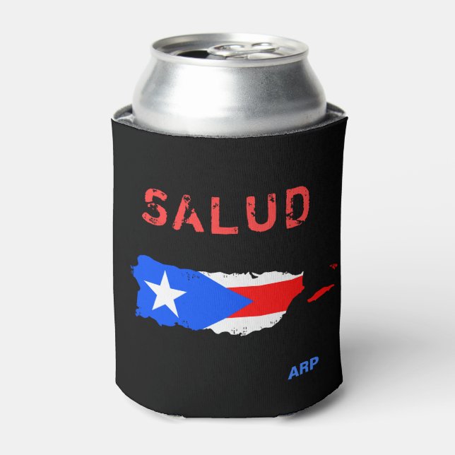 *~* SALUD Grunge Puerto Rico Flag Schwarz Dosenkühler (Kanne Vorderseite)