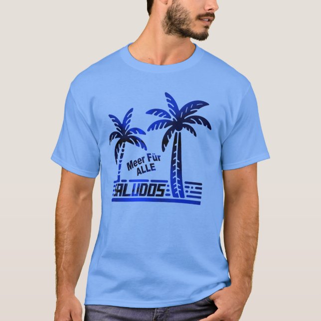 SALUDOS - Sonne und Meer für Alle - Palmendekor T-Shirt (Vorderseite)