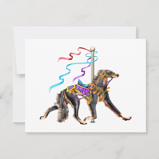 Saluki Carousel Black & Tan Einladung (Vorderseite)