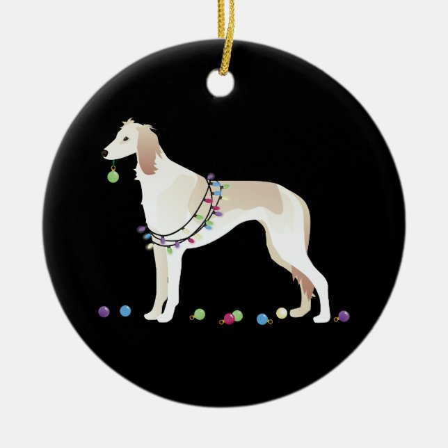 Saluki Christmas Design Keramik Ornament (Vorne)
