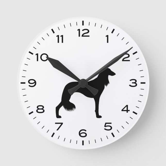 Saluki Dog Rasse Silhouette Runde Wanduhr (Vorderseite)