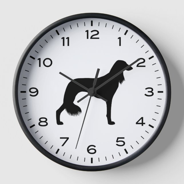 Saluki Dog Silhouette mit Nummern und Minuten Uhr (Vorderseite)