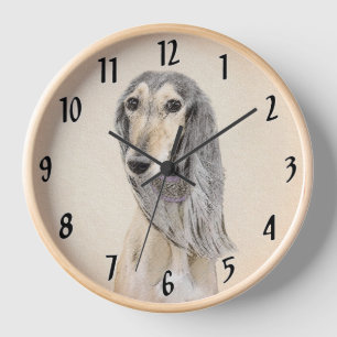 Saluki (Fawn) Gemälde - Süße originelle Hundekunst Uhr