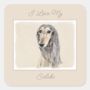 Saluki (Fawn) Malerei - Niedlich Original Hunde Ar Quadratischer Aufkleber