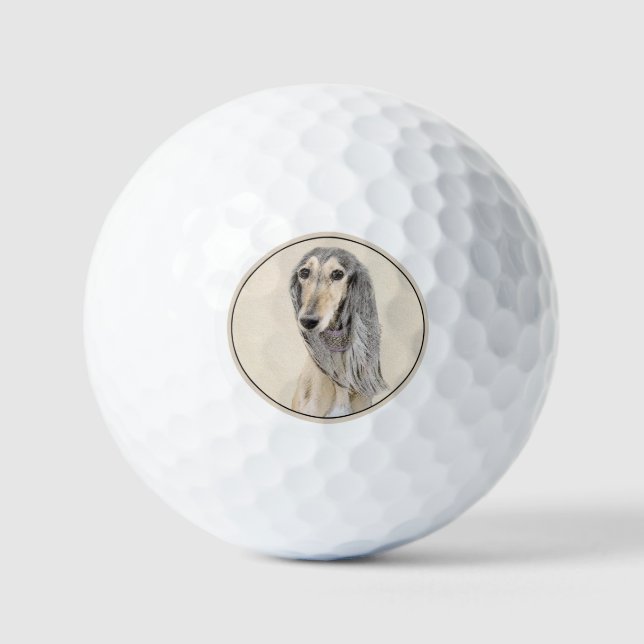 Saluki (Fawn) Malerei - Niedliche Original Hunde K Golfball (Vorderseite)