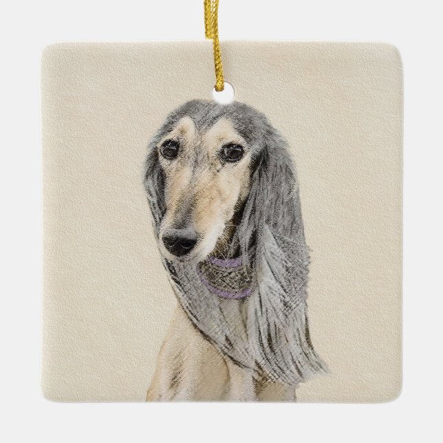 Saluki (Fawn) Malerei - Niedliche Original Hunde K Keramikornament (Vorderseite)