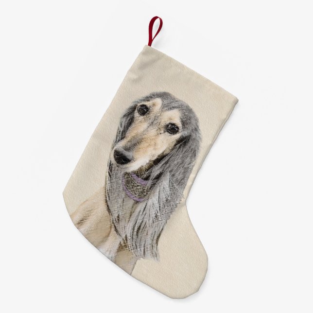 Saluki (Fawn) Malerei - Niedliche Original Hunde K Kleiner Weihnachtsstrumpf (Vorderansicht (hängend))
