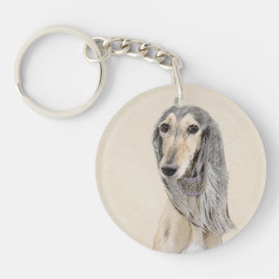 Saluki (Fawn) Malerei - Niedliche Original Hunde K Schlüsselanhänger